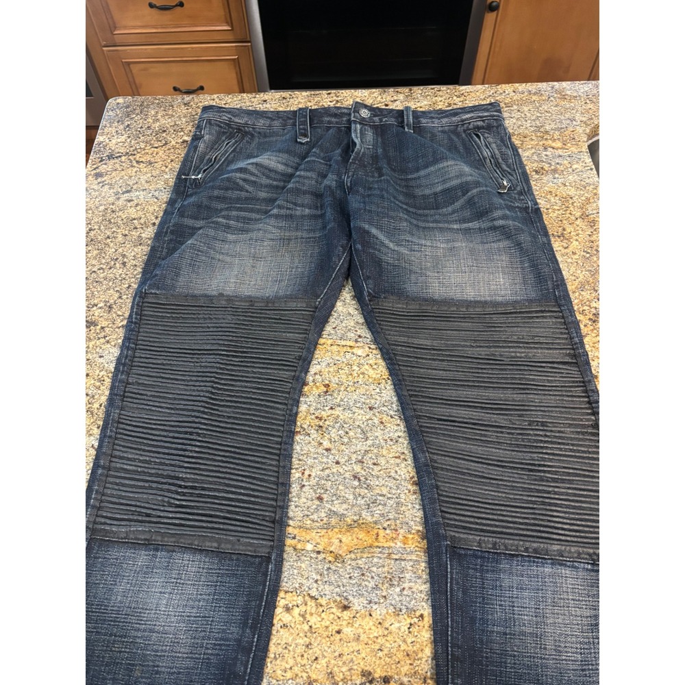 Cult of Individuality Mens Moto Biker Japanese Selvedge Denim Jeans Blue 38x33.5
